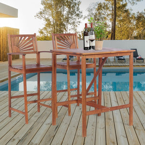 3-piece acacia wood patio bar set with sunflower pattern backrest
