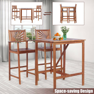 3-piece acacia wood patio bar set with sunflower pattern backrest