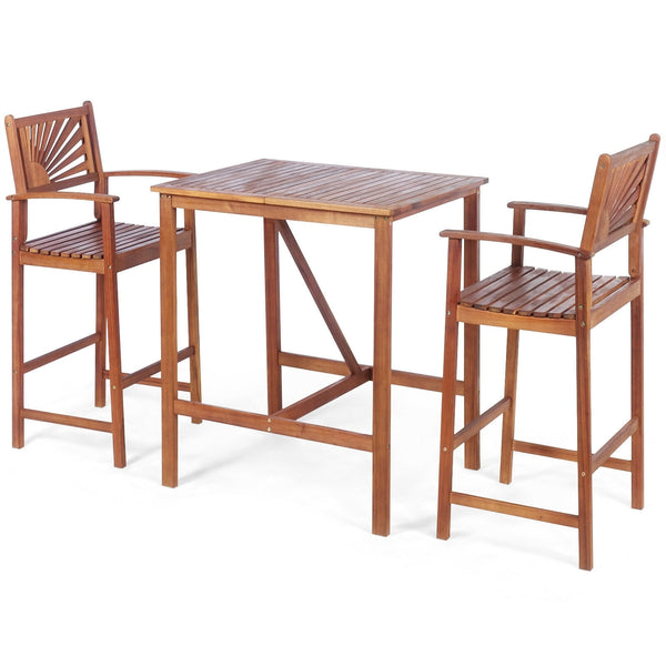 3-piece acacia wood patio bar set with sunflower pattern backrest
