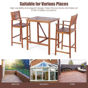 3-piece acacia wood patio bar set with sunflower pattern backrest