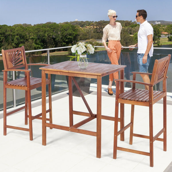 3-piece acacia wood patio bar set with sunflower pattern backrest