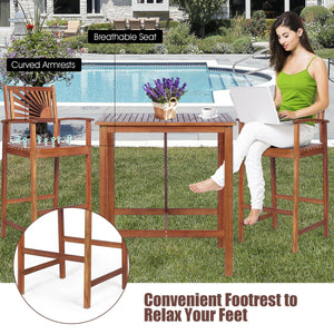 3-piece acacia wood patio bar set with sunflower pattern backrest