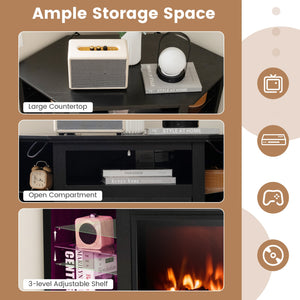 Corner TV stand with fireplace, LED lights, and smart app control for 50-inch TVs - Black