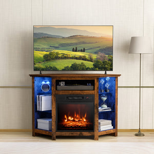 Corner TV stand with fireplace, LED lights, and smart app control for 50-inch TVs - Black