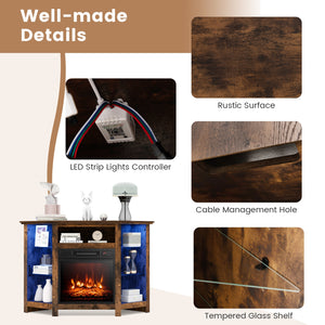 Corner TV stand with fireplace, LED lights, and smart app control for 50-inch TVs - Black