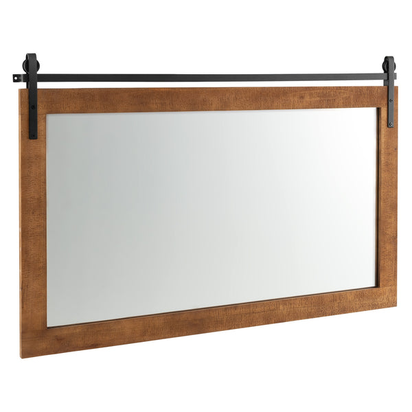 Miroir mural rectangulaire de 40 po x 26 po de style porte de grange avec cadre en bois massif et support en métal - Marron