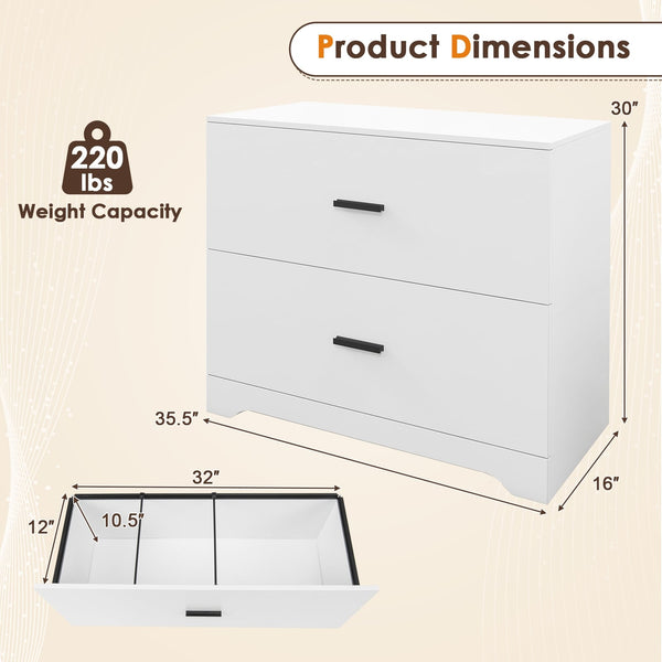 2-Drawer Lateral Filing Cabinet with Adjustable Bars for Home and Office - White