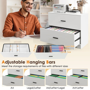 2-Drawer Lateral Filing Cabinet with Adjustable Bars for Home and Office - White