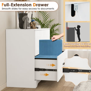 2-Drawer Lateral Filing Cabinet with Adjustable Bars for Home and Office - White