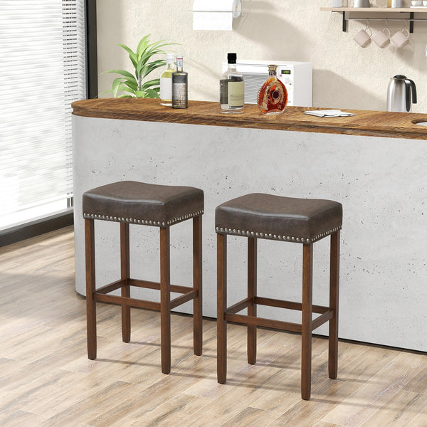Set of 2 padded bar stools with footrests for countertop - Grey