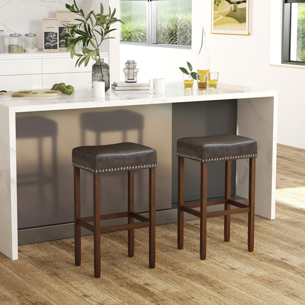 Set of 2 padded bar stools with footrests for counter - Gray