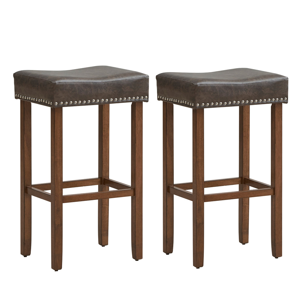 Set of 2 padded bar stools with footrests for countertop - Grey