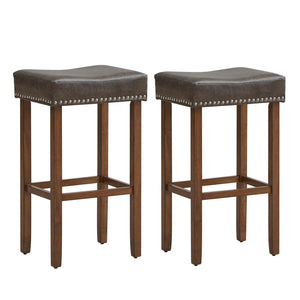 Set of 2 padded bar stools with footrests for counter - Gray