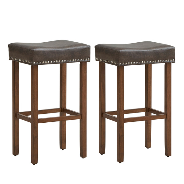 Set of 2 padded bar stools with footrests for counter - Gray