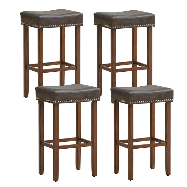 Set of 2 padded bar stools with footrests for counter - Gray
