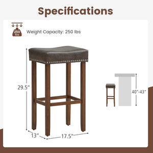 Set of 2 padded bar stools with footrests for counter - Gray