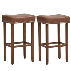 Set of 2 padded bar stools with footrests for counter - Gray