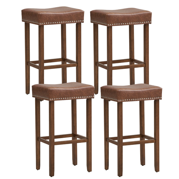 Set of 2 padded bar stools with footrests for countertop use - Brown