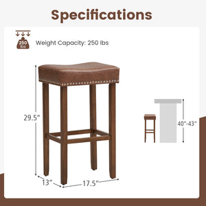 Set of 2 padded bar stools with footrests for countertop use - Brown