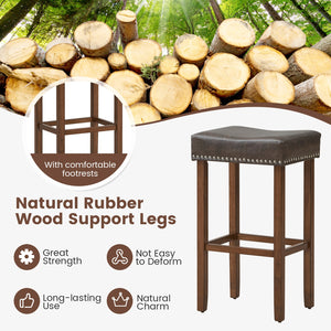 Set of 2 padded bar stools with footrests for countertop - Grey