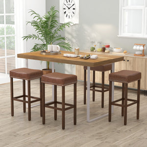 Set of 2 padded bar stools with footrests for countertop use - Brown