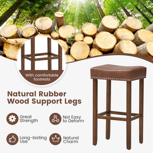 Set of 2 padded bar stools with footrests for countertop use - Brown