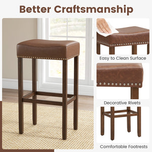 Set of 2 padded bar stools with footrests for countertop use - Brown