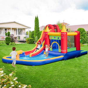 9-in-1 inflatable castle with water slide and paddling pool (no blower required)