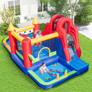 9-in-1 inflatable castle with water slide and paddling pool (no blower required)