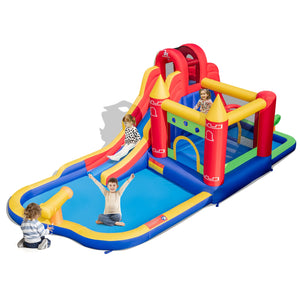 9-in-1 inflatable castle with water slide and paddling pool (no blower required)