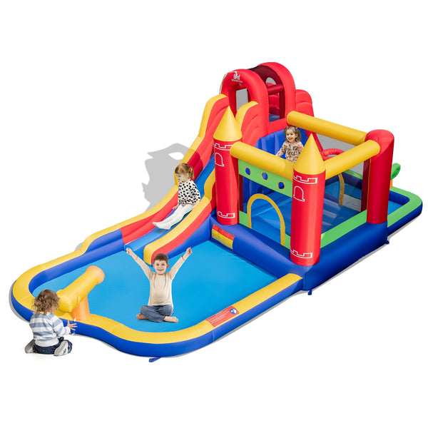 9-in-1 inflatable castle with water slide and paddling pool (no blower required)