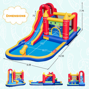 9-in-1 inflatable castle with water slide and paddling pool (no blower required)