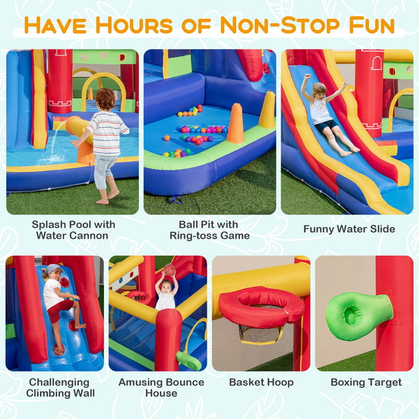 9-in-1 inflatable castle with water slide and paddling pool (no blower required)