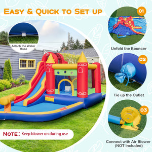 9-in-1 inflatable castle with water slide and paddling pool (no blower required)