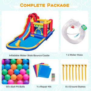 9-in-1 inflatable castle with water slide and paddling pool (no blower required)