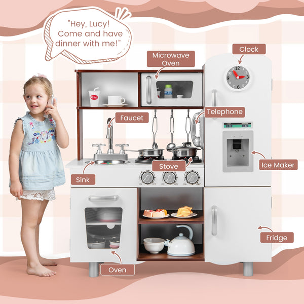Children's kitchen set with realistic sounds and lights - Brown and white