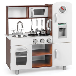 Children's kitchen set with realistic sounds and lights - Brown and white