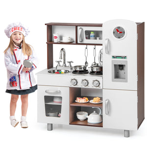 Children's kitchen set with realistic sounds and lights - Brown and white