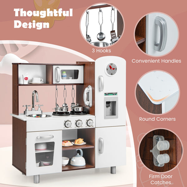 Children's kitchen set with realistic sounds and lights - Brown and white