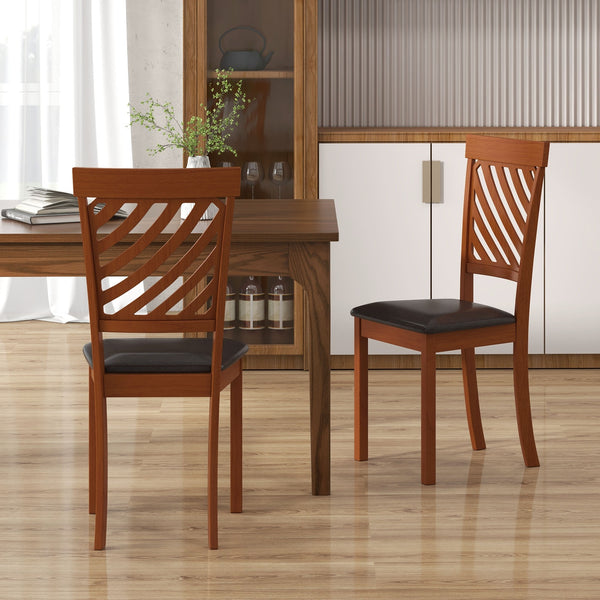 Set of 2 dining chairs with rubberwood legs and ergonomic backrest, walnut