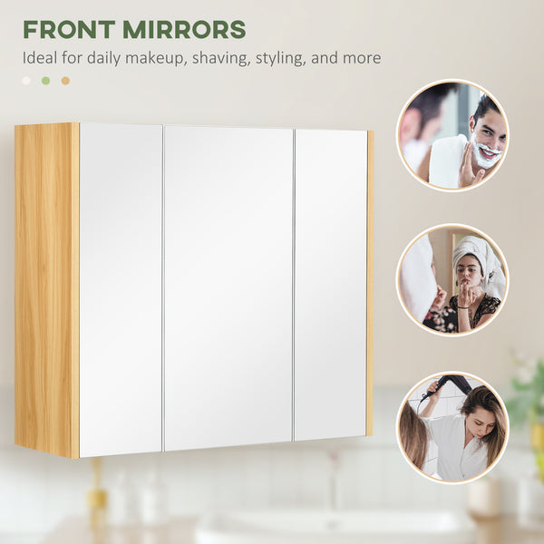 Wall-mounted medicine cabinet with mirror, 3 doors, and shelves