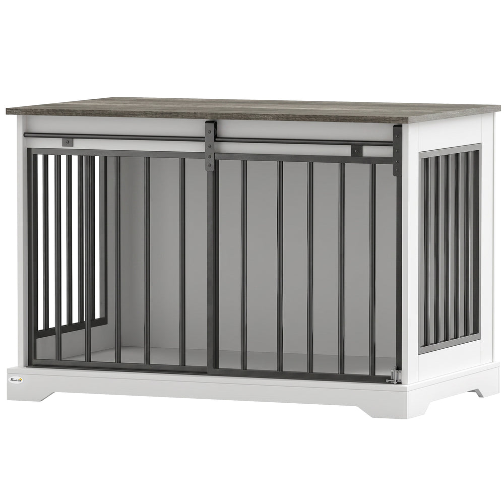 Dog crate furniture with sliding door, 100 cm, white