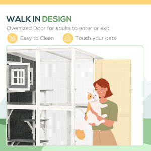 Wooden cat enclosure with weatherproof PVC roof