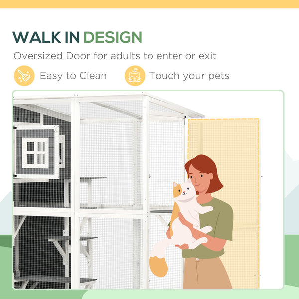 Wooden cat enclosure with weatherproof PVC roof