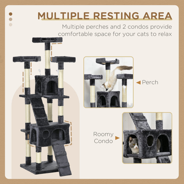 172cm Multi-Level Cat Tree, Anthracite Grey