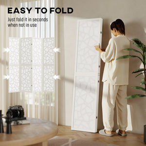 Four-panel folding screen, 1.70 m, lightweight, geometric pattern, white