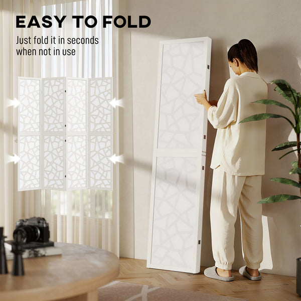 Four-panel folding screen, 1.70 m, lightweight, geometric pattern, white