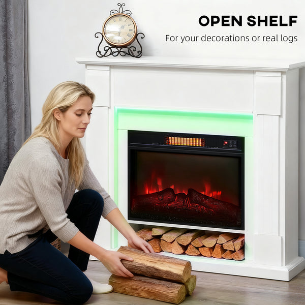 41-inch 1400W Electric Fireplace with Mantel, Adjustable 3D Flame Effect, White