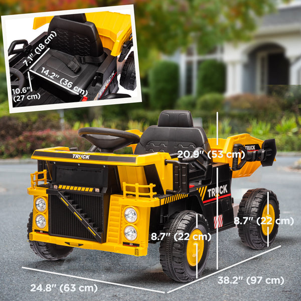12V Kids Dump Truck with Electric Dump, Shovel and Spring Suspension