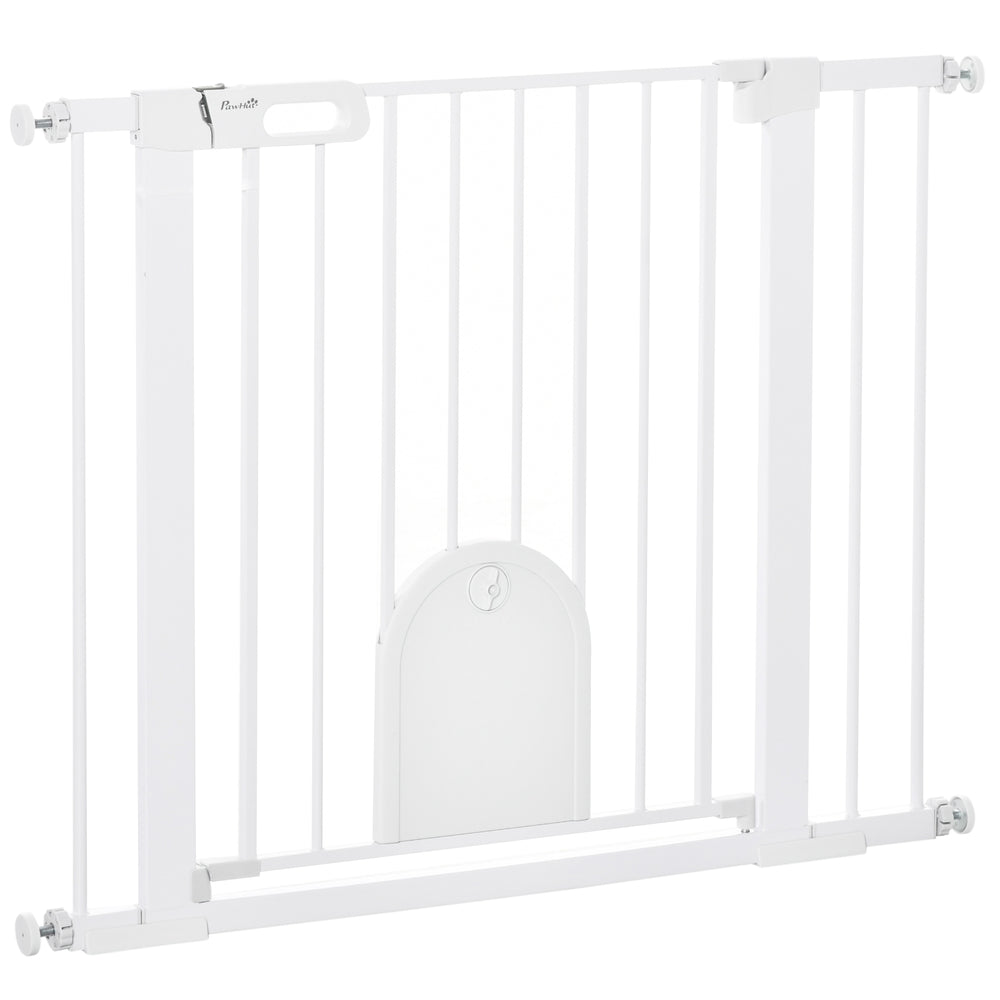 Extra-wide safety gate with small door, white